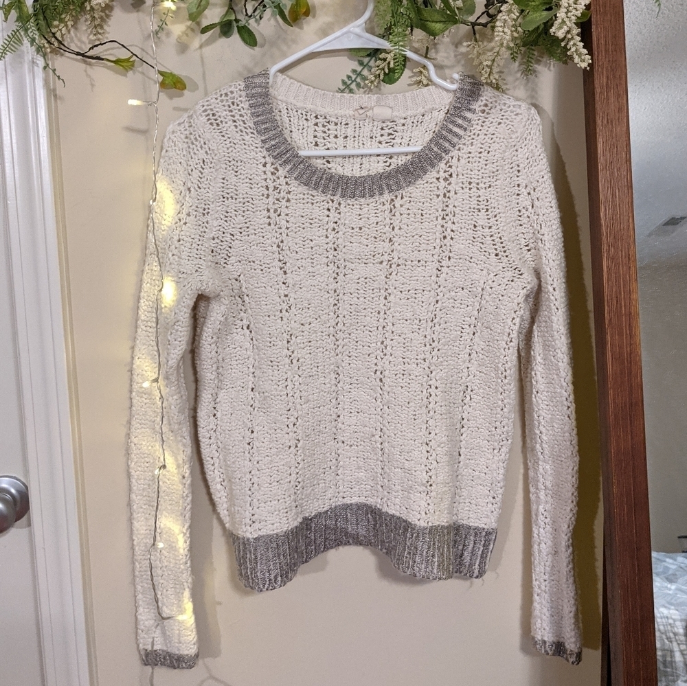 Anthro moth cream knit metallic sweater size s